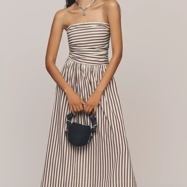 RamonValy Chestnut Stripe Bandeau Midi Dress