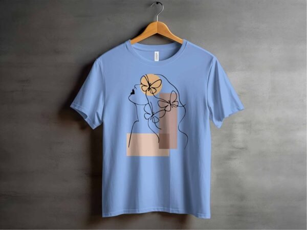 Line Art T-Shirt for Women – Butterfly Muse Design, Minimalist